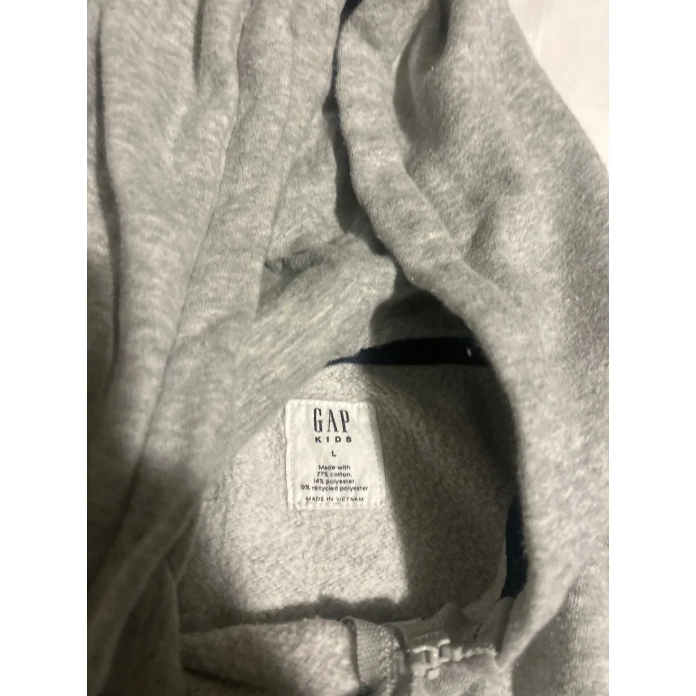 Gap Kids Heather Gray Full Zip Logo Hoodie Sweatshirt Boys Large L 10-12